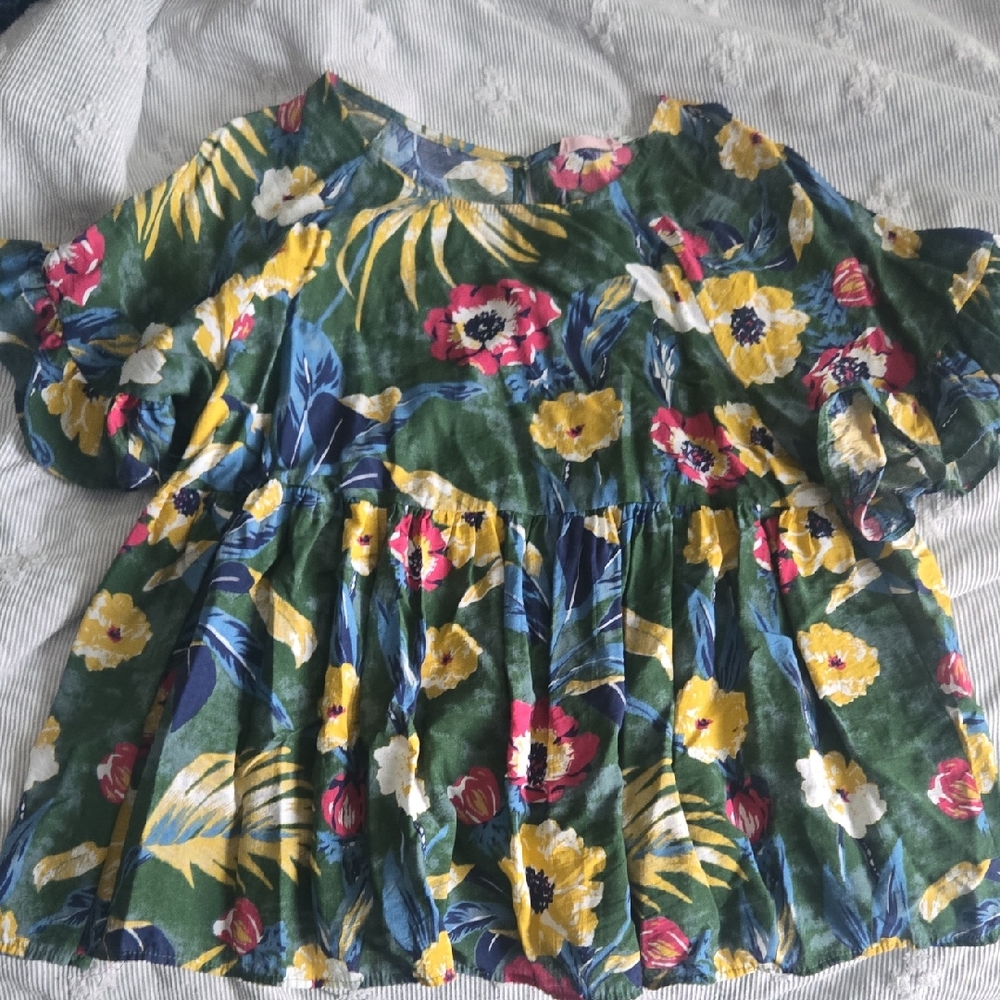 Floral Top - Green and Yellow